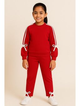 AWW HUNNIE - Cotton Terry Full Sleeves Red Sweatshirt With Pyjama