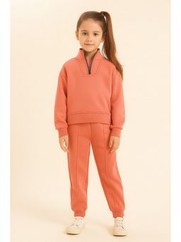 AWW HUNNIE - Cotton Terry Full Sleeves Peach Sweatshirt With Joggers