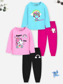Trampoline - Girls Super Cool And Rainbow Printed T-Shirt With Pyjama (Pack of 2)