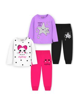 Trampoline - Girls Star And Cat Printed Night T-Shirt With Pyjama (Pack of 2)