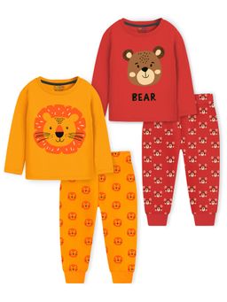 Trampoline - Kids Lion And Bear Printed Night Multicolor T-Shirt With Pyjama (Pack of 2)