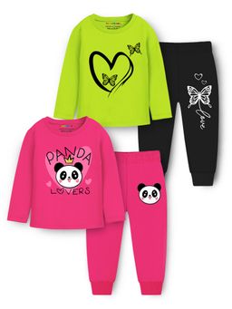 Trampoline - Girls Panda And Butterfly Printed Night T-Shirt With Pyjama (Pack of 2)