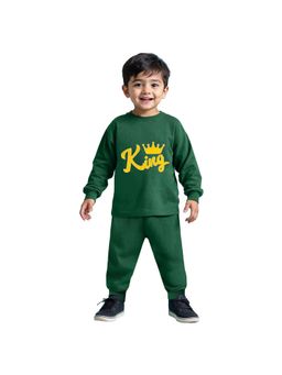 Trampoline - Boys Terry Loop Patch-Work Printed Night Green T-Shirt With Pyjama