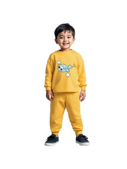 Trampoline - Boys Terry Loop Patch-Work Aeroplane Printed Night T-Shirt With Pyjama