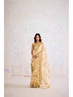 Shyam Narayan Prasad - Zardozi Embroidered Sleeveless Gold Saree with Belt & Petticoat