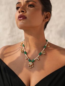 BINNI - Green and White Studded Earrings and Necklace Set