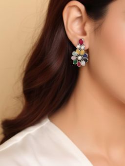 BINNI - German Silver Antique Multi Color Flower Earrings