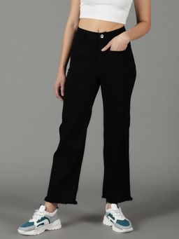 SHOWOFFFF - Women's Stretchable Clean Look Black Wide Leg Jeans