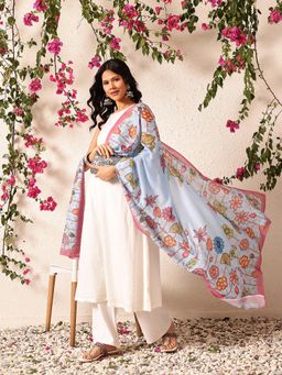 Silk Land - Blue Pen Kalamkari Mul Cotton Digital Printed Dupatta