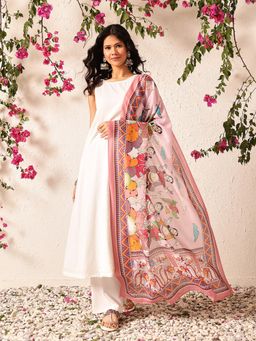 Silk Land - Peach Pen Kalamkari Mul Cotton Digital Printed Dupatta