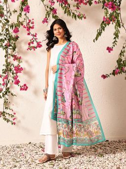 Silk Land - Pink Pen Kalamkari Mul Cotton Digital Printed Dupatta