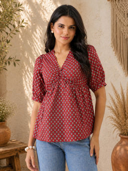 WineRed - Maroon Twisted Yoke Top
