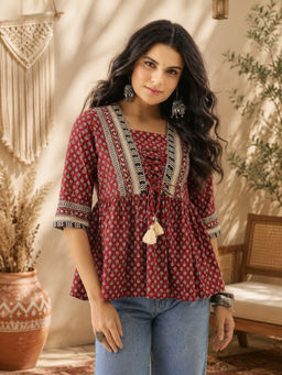 WineRed - Maroon Printed Empire Top