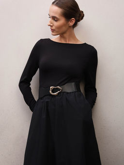 VERO MODA - Sculpted Buckle Black Waist Belt