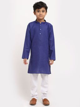 Kraft India - Boys Royal Blue Woven Design Cotton Kurta with Pyjamas (Set of 2)