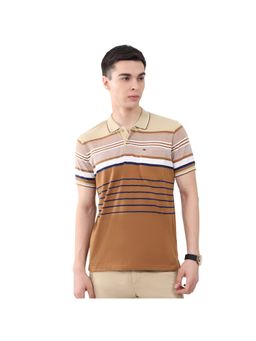 Monte Carlo - Beige Cotton Blend Stripes Half Sleeves Polo T-Shirt