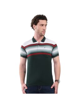 Monte Carlo - Green Cotton Blend Stripes Half Sleeves Polo T-Shirt
