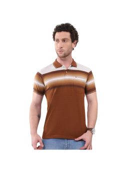 Monte Carlo - Brown Cotton Blend Stripes Half Sleeves Polo T-Shirt