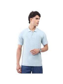 Monte Carlo - Blue Cotton Blend Textured Half Sleeves Polo T-Shirt