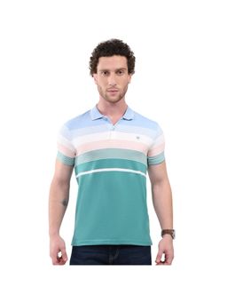Monte Carlo - Half Sleeves Green Cotton Blend Stripes Polo T-Shirt