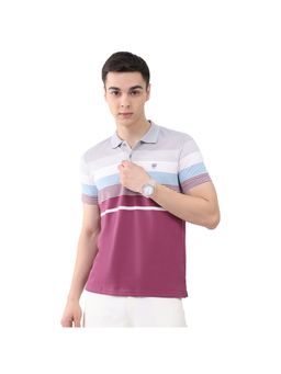 Monte Carlo - Purple Cotton Blend Stripes Half Sleeves Polo T-Shirt