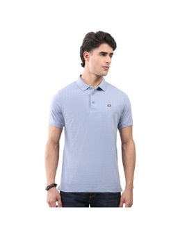 Monte Carlo - Blue Cotton Lycra Textured Half Sleeves Polo T-Shirt