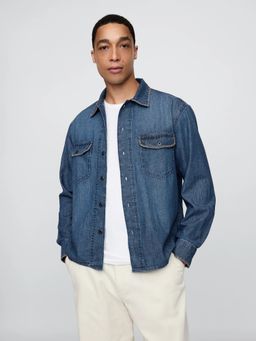 GAP - Men's Blue Oversized Denim Collar Neck Shirt