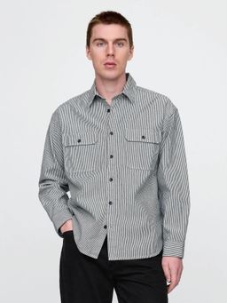 GAP - Men's Blue Oversized Striped Collar Shirt