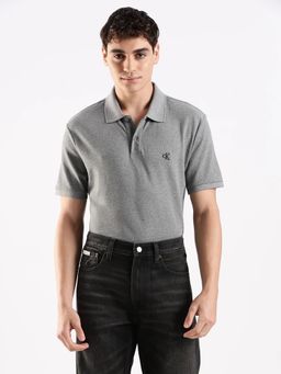 Calvin Klein - Grey Cotton Collar Neck Solid Regular Fit Polo T-Shirt