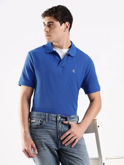 Calvin Klein - Blue Cotton Collar Neck Solid Regular Fit Polo T-Shirt