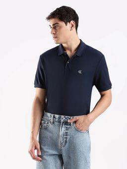 Calvin Klein - Navy Blue Cotton Collar Neck Solid Regular Fit Polo T-Shirt