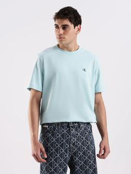 Calvin Klein - Blue Cotton Crew Neck Solid Relaxed Fit T-Shirt