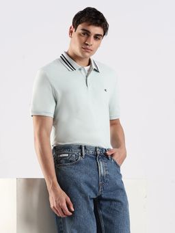 Calvin Klein - Grey Cotton Collar Neck Solid Regular Fit Polo T-Shirt