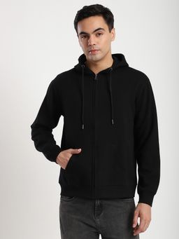 R&B - Hooded Fleece Full-Sleeve Black Hoodie