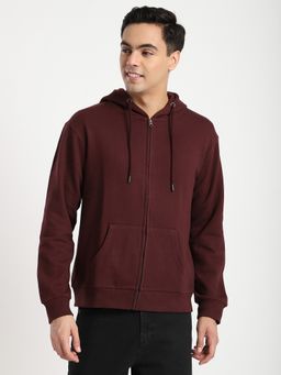 R&B - Hooded Fleece Full-Sleeve Maroon Hoodie