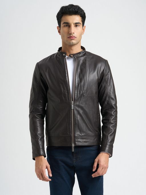 Selected Men's Two-Way Zip Leather Jacket