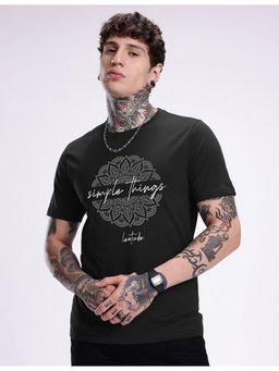 LEOTUDE - Men's Black Printed Cotton Blend T-Shirt