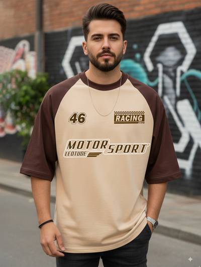 Men's Beige Printed Cotton Blend T-Shirt