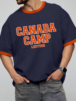 LEOTUDE - Men's Navy Blue Printed Cotton Blend T-Shirt