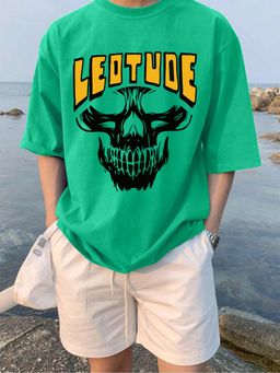 LEOTUDE - Men's Green Printed Cotton Blend T-Shirt