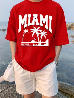 LEOTUDE - Men's Red Printed Cotton Blend T-Shirt