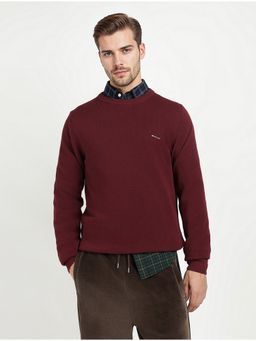 GANT - Men's Maroon Pure Cotton Textured Sweater