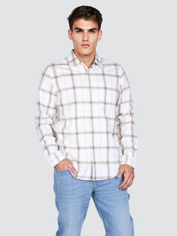 Lee - Men's Checkered Beige Regular Fit Shirt