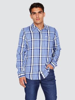 Lee - Men's Checked Blue Regular Fit Shirt
