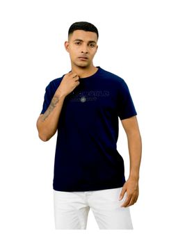 OUTERWORLD - Navy Blue Embroidered Crew Neck Men's T-Shirt