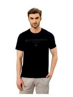OUTERWORLD - Half Sleeve Black Embroidered Crew Neck Men's T-Shirt