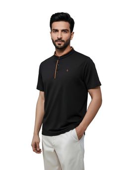 OUTERWORLD - Black Solid Mandarin Neck Men's T-Shirt