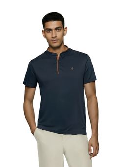 OUTERWORLD - Blue Solid Mandarin Neck Men's T-Shirt