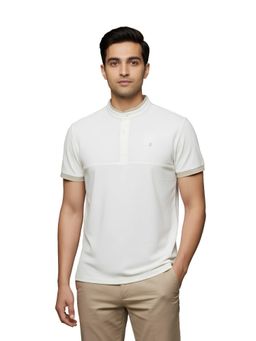 OUTERWORLD - White Solid Mandarin Neck Men's T-Shirt