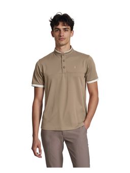 OUTERWORLD - Beige Solid Mandarin Neck Men's T-Shirt